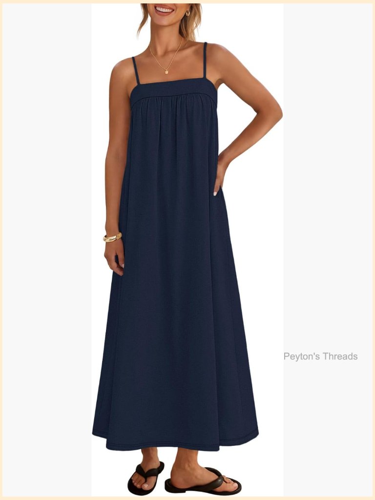 Sleeveless Spaghetti Strap Linen Blend Maxi Sundress Backless Boho Maternity